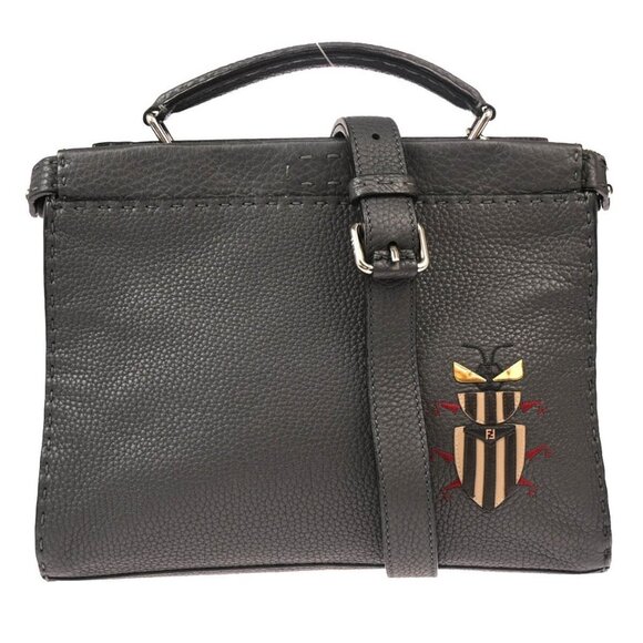 Fendi Gray Leather Peekaboo Mini 2way Handbag